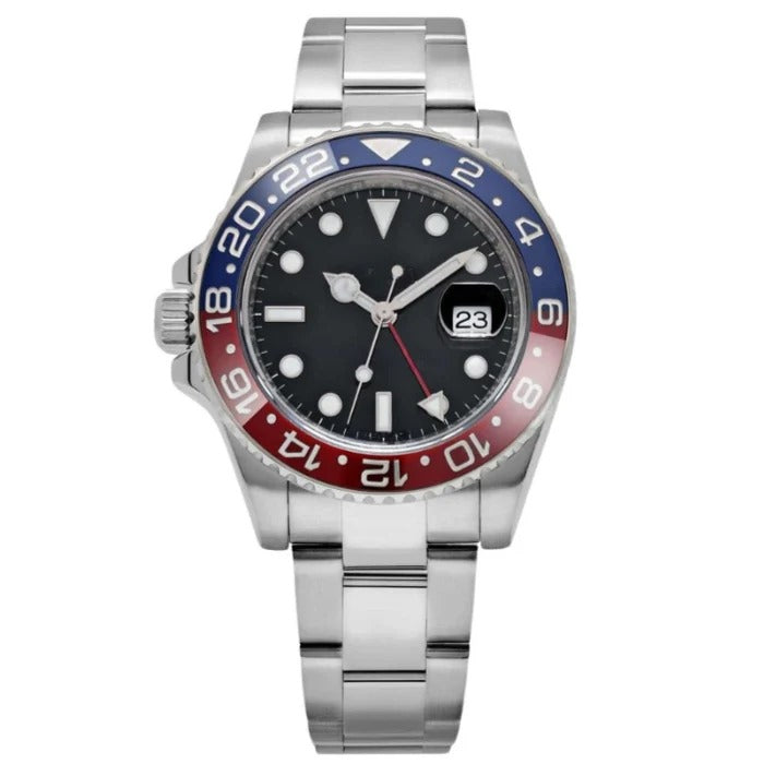 Dual Time 40 – Blue Dial | Silver Tone Bracelet & Red-Blue Ceramic Bezel